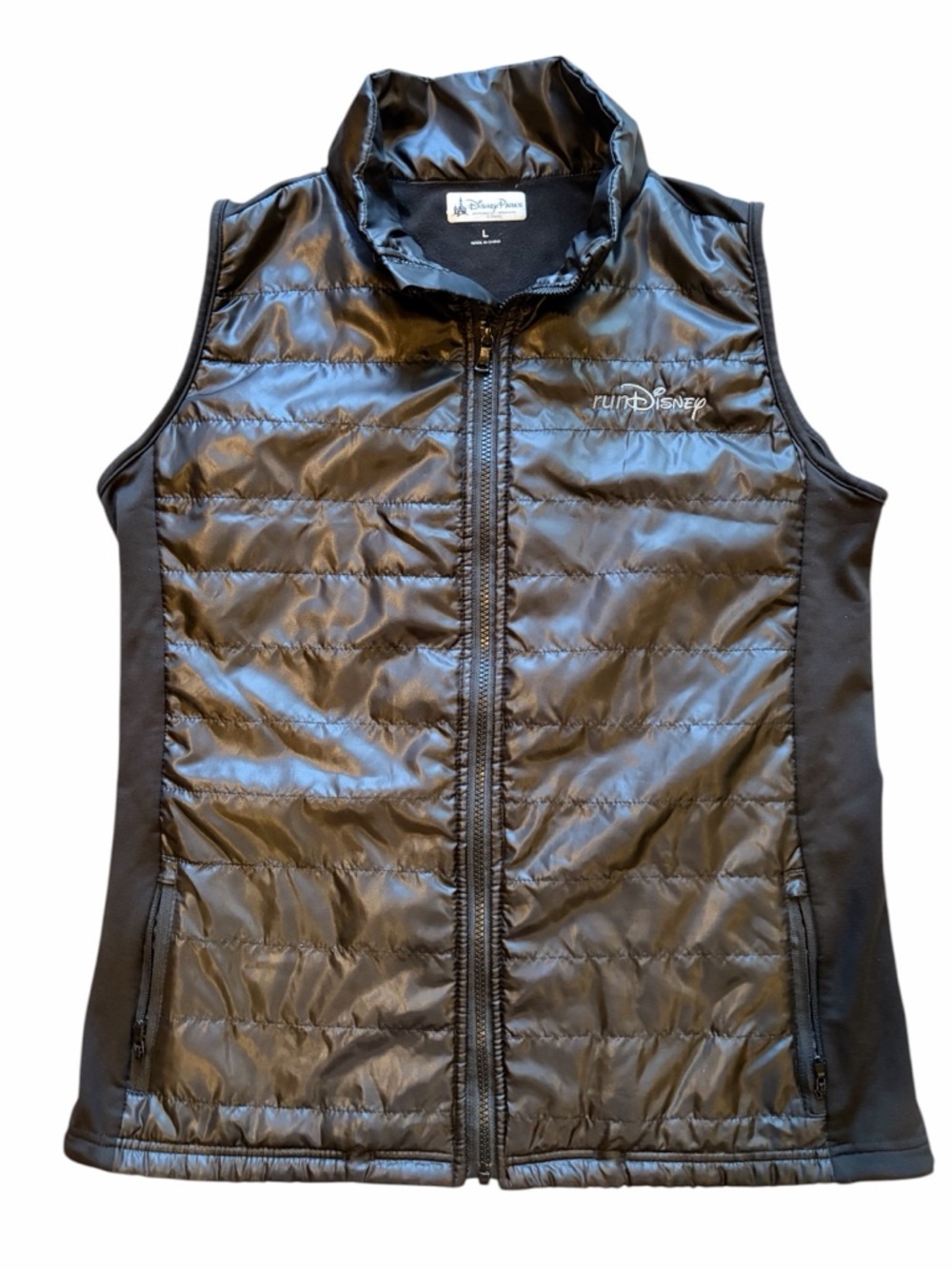 runDisney Disney Parks Black Puffer Vest Women’s Large Athletic Full Zip